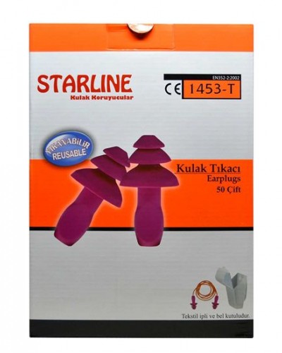 Starline 1453-T Tekstil Ipli Kulak Tıkacı 50 çift Starline 1453-T Tekstil Ipli Kulak Tıkacı 50 çift